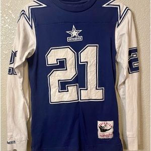 Men's Dallas Cowboys Deion Sanders Mitchell & Ness Navy Long Sleeve Top Small